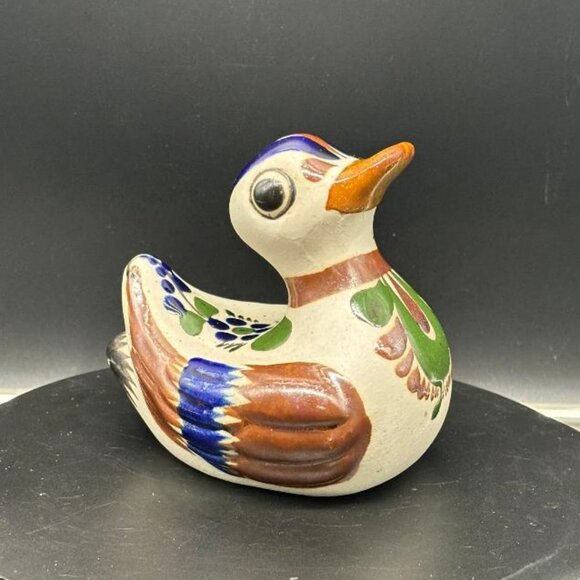 Vintage Mexican Tonala Hand Painted Folk Art Stoneware Duck Figurine Statue - Picture 6 of 8